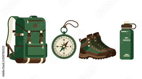 Hiking gear and accessories for outdoors.