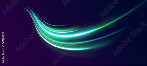 Brilliant energy arcs illuminate the darkness with smooth flowing movement. Neon effects enhance the futuristic mood. Modern abstract design inspired by innovation.