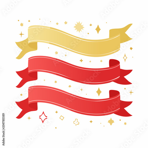 Set of Three Festive Ribbons with Gold Sparkles