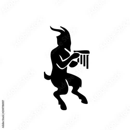 Foto Silhouette of a mythical satyr playing panpipes, ancient Greek mythology symbol