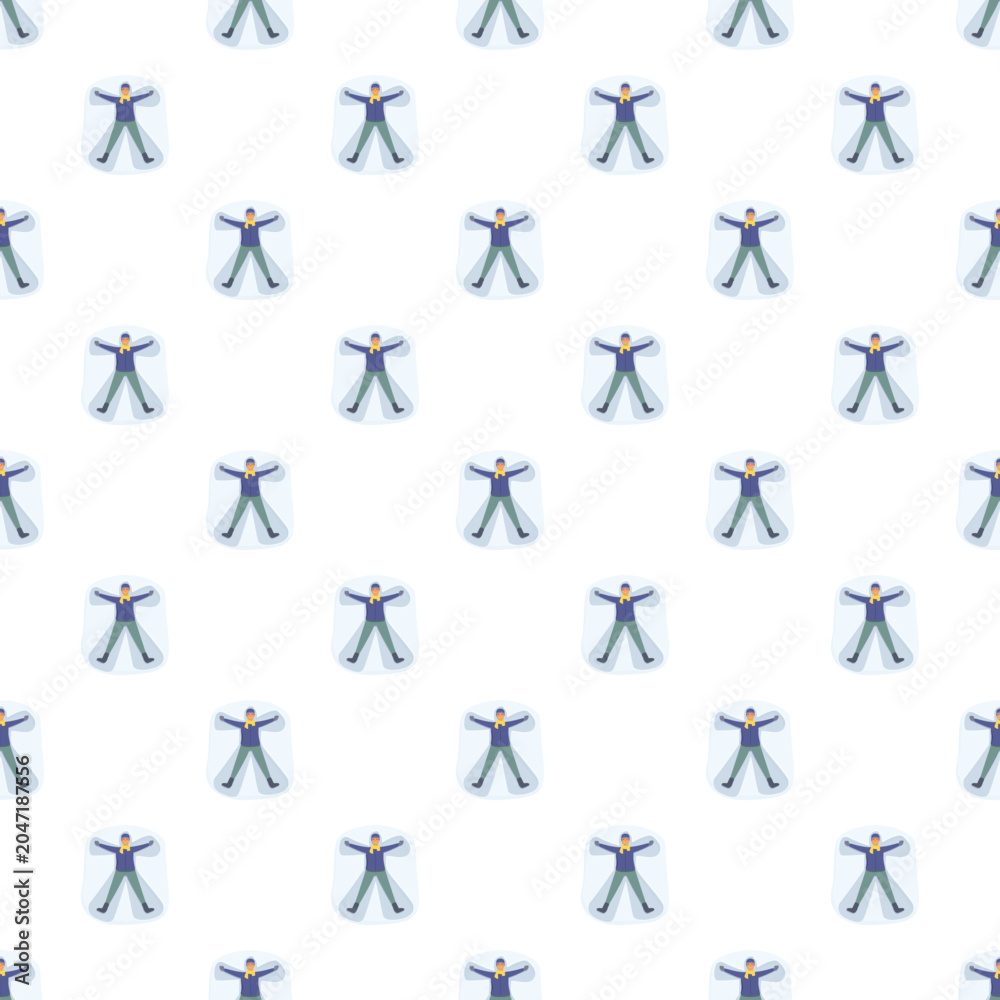Obraz premium People creating snow angels in repeat pattern on a white background