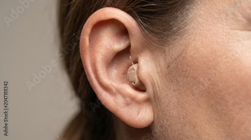 Fototapeta Hearing aid in ear close up