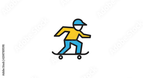 Skateboarder performing a trick on board icon.