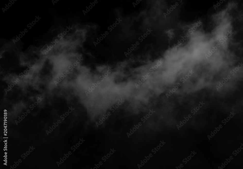 Fototapeta premium Abstract white smoke cloud drifting across a black background, creating a dramatic atmospheric mist texture with soft motion and high contrast.