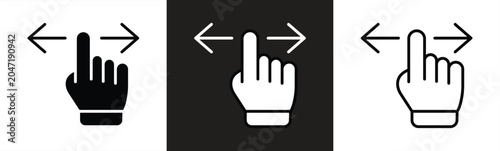 Icon set of hands with fingers swiping or sliding left and right for applications and websites. Vector illustration