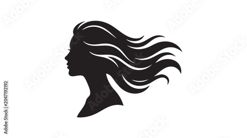 Elegant silhouette of a woman with long flowing hair in profile view.