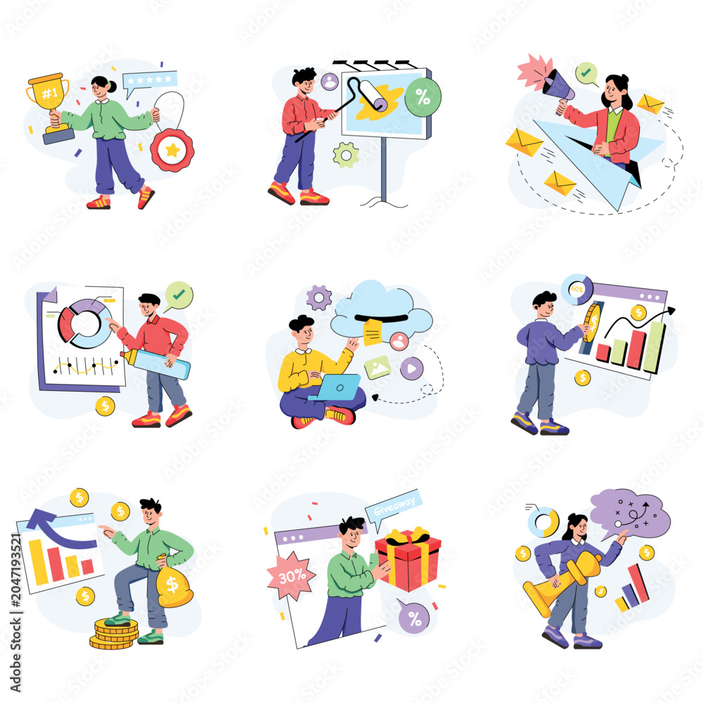 Fototapeta premium Marketing & Seo vector illustration set 03