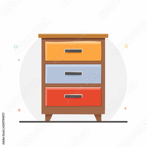 Flat design chest of drawers with colorful drawers