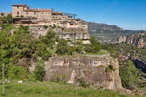 Medieval stone house on a cliff. Siurana village. Priorat Tarragona