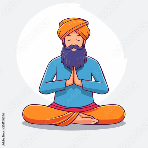 Man in Turban Meditating in Lotus Pose