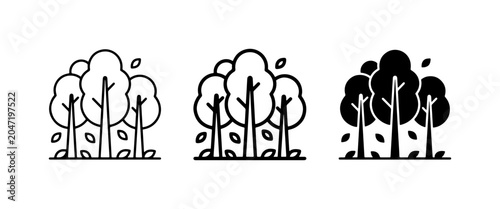 Bild auf Leinwand Forest Trees Icons, Woodland Nature Graphics, Simple Tree Illustrations, Black a