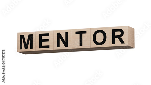 wooden cubes with MENTOR business word. Mission, Vision and core values concept.close up of wooden cubes,Business Concept.Supports PNG files with transparent backgrounds.