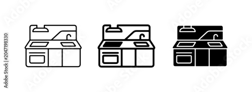 Bild auf Leinwand Kitchenette Icons, Compact Kitchen Unit Vector Set, Modern Home Appliance Graphi