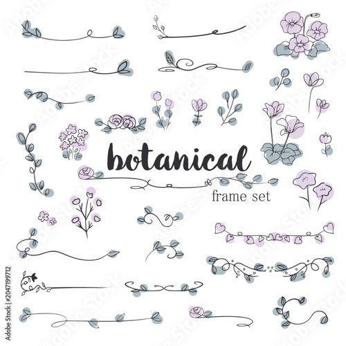 Botanical frame set hand drawn floral line collection