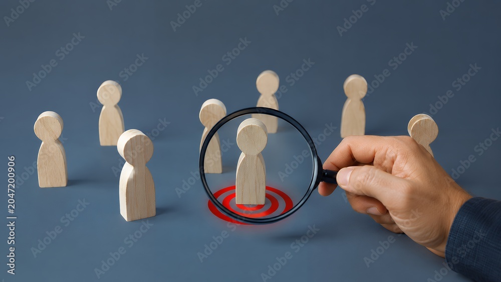 Obraz premium Magnifying Glass Focusing on Target Customer – Customer Segmentation, Audience Analysis and Market Research Concept