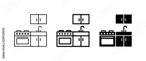 Schilderij op canvas Kitchen Icons Set, Cooking Appliances, Sink, Cabinetry, Vector Graphics for Desi
