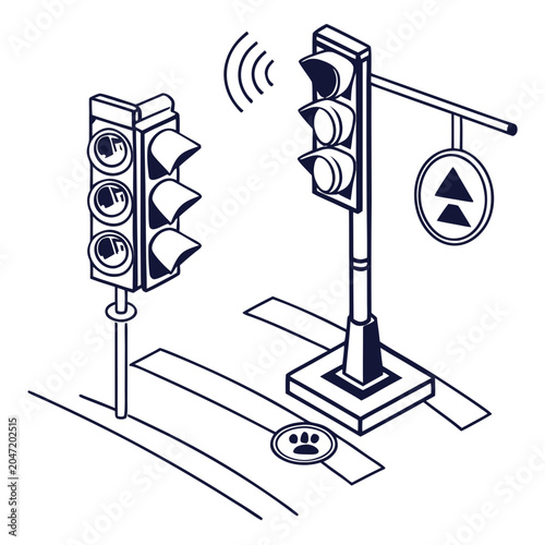 Cuadro en lienzo Illustration of traffic light with pedestrian crossing signal and pedestrian cro