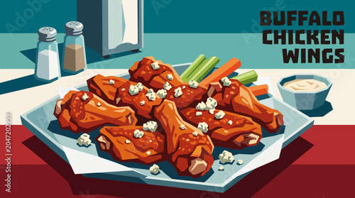 buffalo chicken wings american street food cuisine traditional recipe fastfood culinary snack famous delicious regional travel culture crispy fried spicy sauce