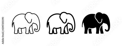 Tableau sur toile Elephant Icons Set, Outline and Silhouette Vector Graphics for Wildlife and Safa