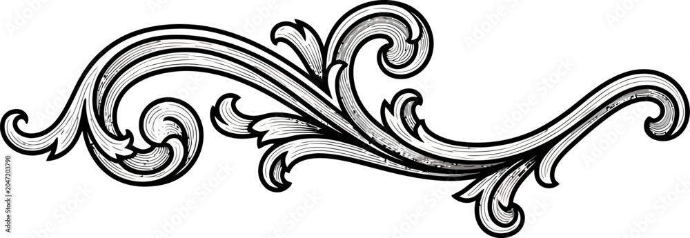 Fototapeta premium Elegant Baroque Scroll Design with Intricate Leaf Details.