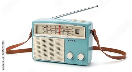 Vintage Blue Radio with Brown Strap
