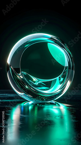 Glowing Glass Sphere Reflection Light.