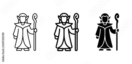 Fényképezés Fantasy Elf Wizard Icons, Magical Character Vector Set, Enchanted Being Graphics