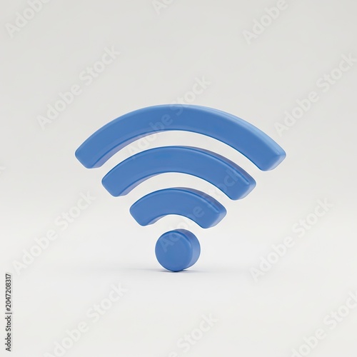 Blue WiFi Symbol on White Background 3D Render.