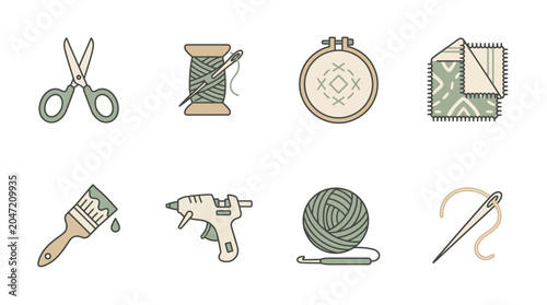 Vector icons of craft and DIY tools and supplies