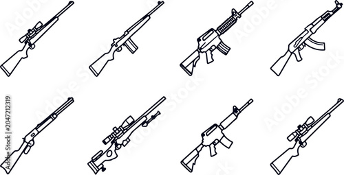 Fotografía Assortment of rifle designs sniper rifles assault rifles hunting rifles and shotguns vector drawings