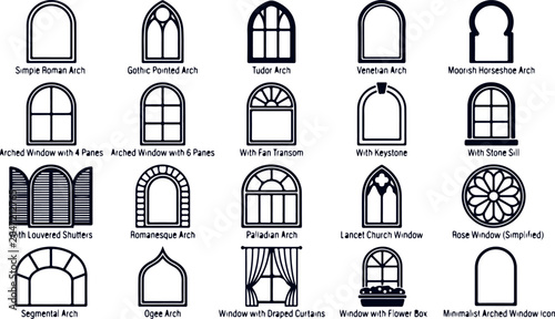 Schilderij op canvas Collection of various arch window styles architectural elements for design and building