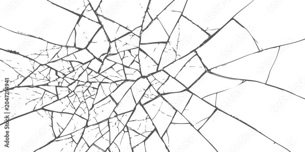 Obraz premium Broken glass texture with sharp cracks and shattered pieces forming a spiderweb pattern on a flat surface