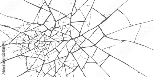 Quadro su tela Broken glass texture with sharp cracks and shattered pieces forming a spiderweb