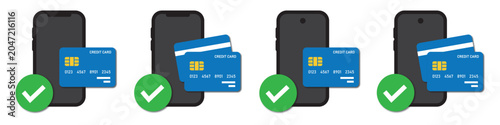 Photography phone with payment card icon, vector illustration