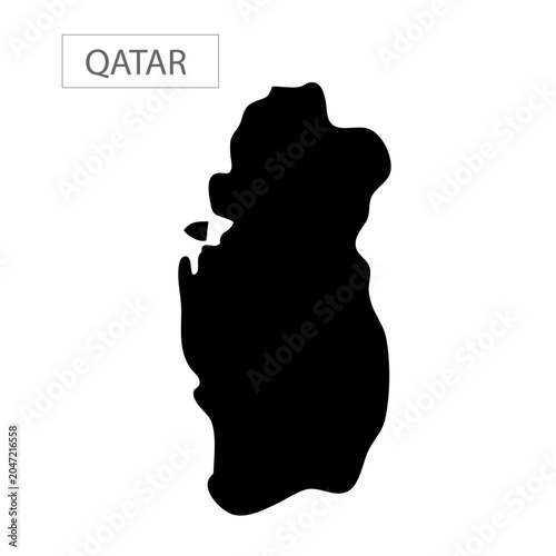 black silhouette vector illustration of the map of Qatar, surrounded by the waters of the Persian Gulf., 