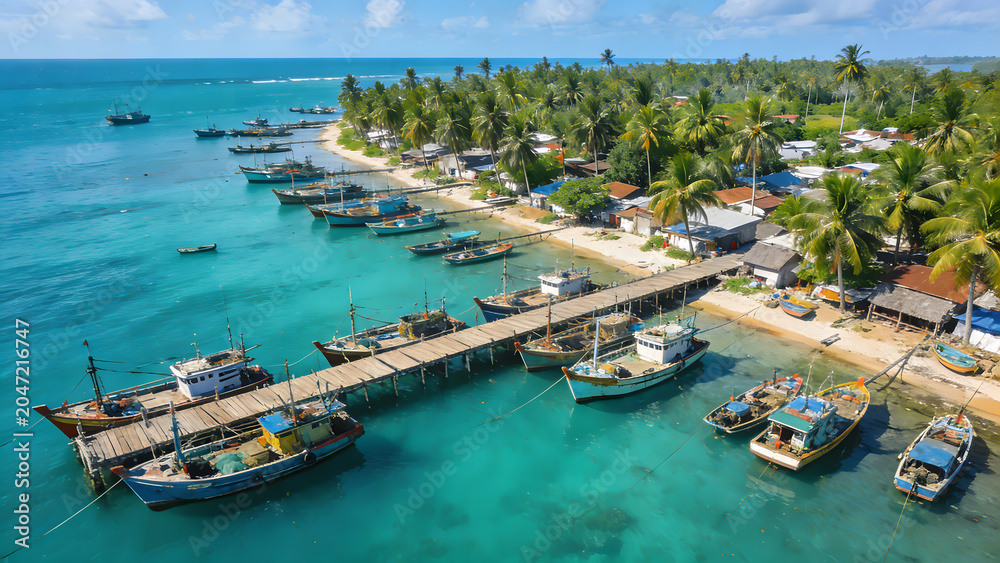 Obraz premium Beautiful Tropical Fishing Port with Wooden Dock