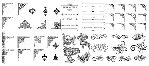 Set of decorative corner elements, Frame, Divider ornament, borders, doodle, separators, page dividers, header, vector