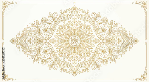 Canvastavla Elegant golden floral ornamental frame design, intricate symmetrical vintage pat