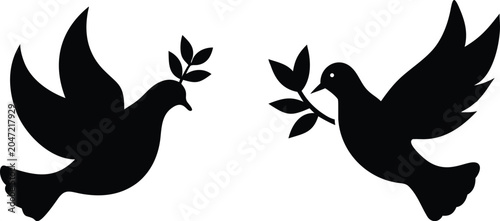 Photos Two peace doves with olive branches representing peace and freedom on a transparent background