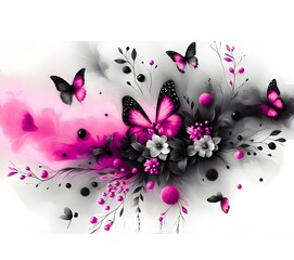 abstract floral background with butterflies