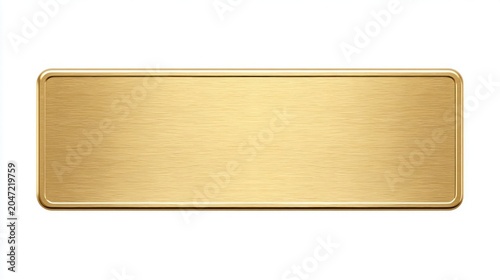 Brushed gold rectangular plaque with rounded corners on a white background