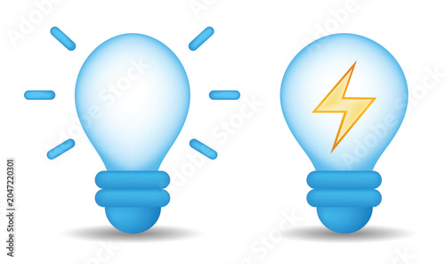 3d vector icon set featuring two light bulb concepts: a glowing idea bulb and an energy bulb with a lightning bolt