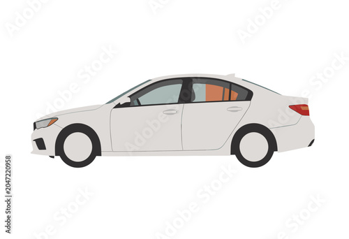 White Sedan Car Vector Illustration, Isolated Transparent Background for Web Design and Digital Marketing Use
