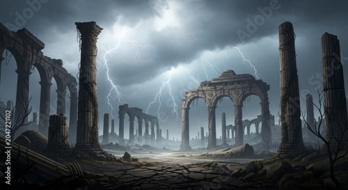 Wrath of the Gods: Lightning Illuminates the Desolate Ruins of a Lost Empire.