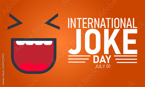 Fotografi International joke day celebration graphic with laughing emoticon on orange back