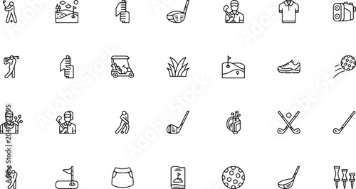 Foto Golf Course, Equipment, and Golfer Character Line Art Icon Set