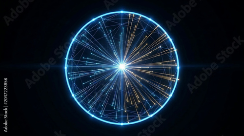 Dynamic Luminous Sphere Radiating Energetic Data Streams Abstract Digital Technology Concept