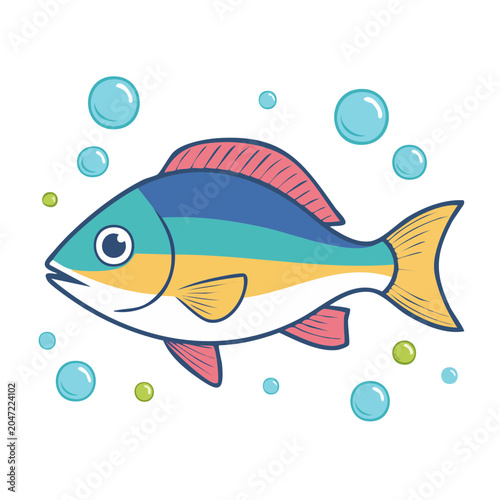Cartoon Fish with Bubbles
