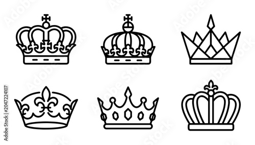 Schilderij op canvas Royal Crown Icons Set, Vector Symbols of Royalty, Monarch Power, Luxury, and Aut