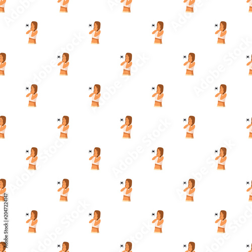 Tableau sur toile Woman showing fear and anxiety from a spider in a repeating pattern